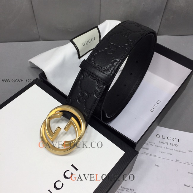 Gucci Original Black Leather Belt Classic Monogram